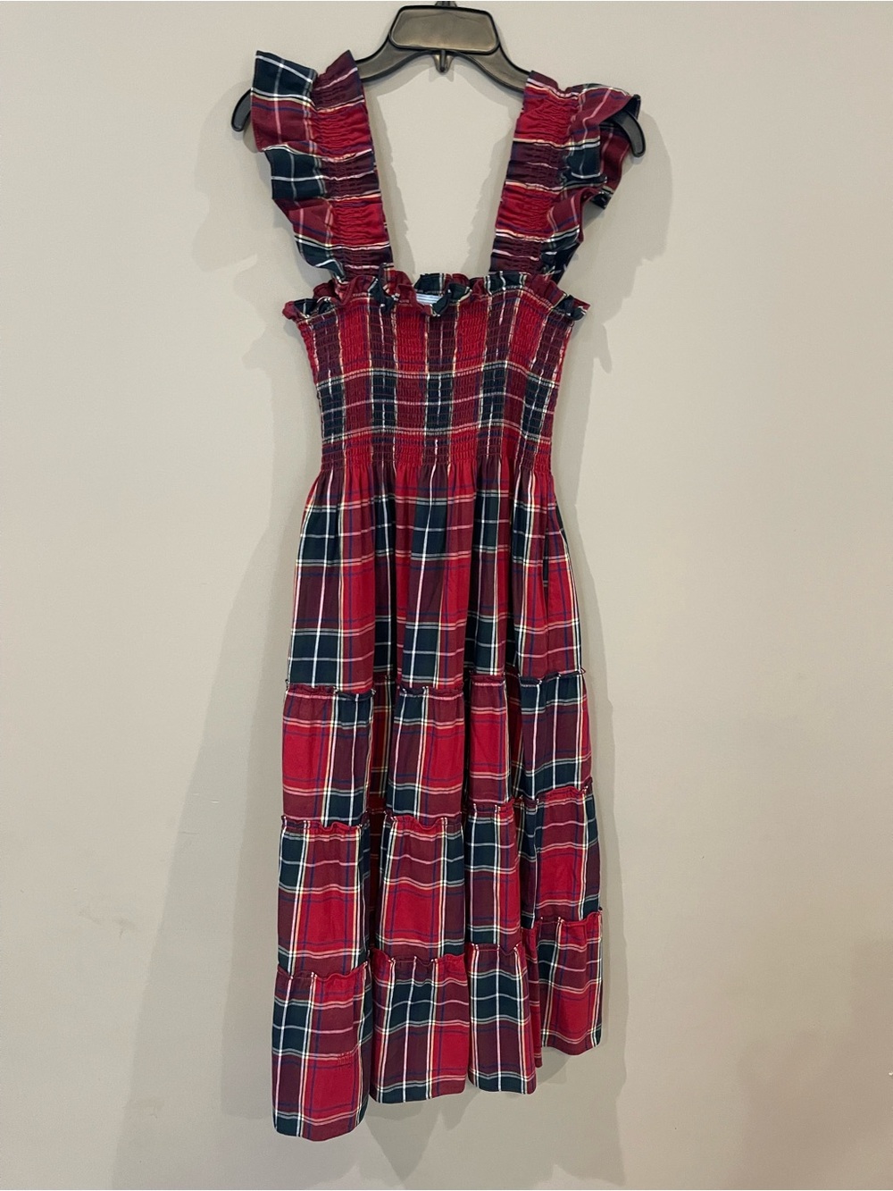 Hill House Nap Dress Red Plaid Ruffle Strap Midi Dress